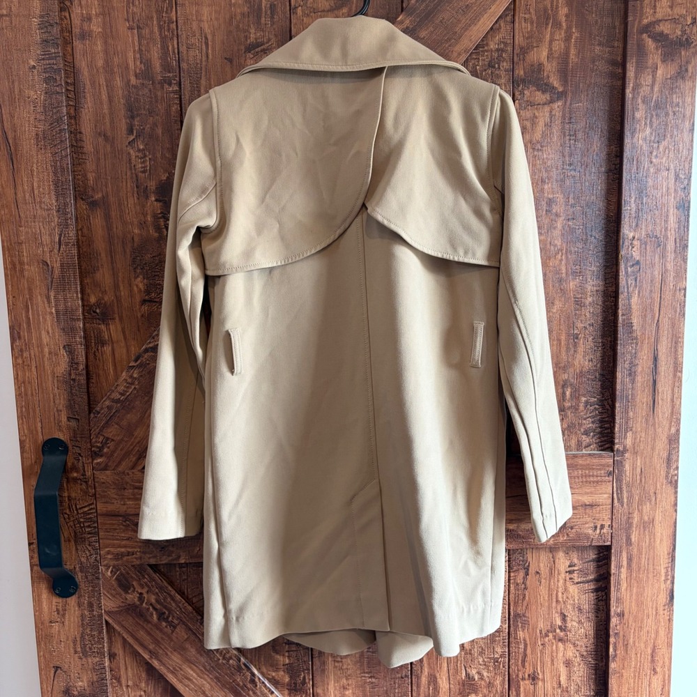 Abercrombie and Fitch Khaki Double Breasted Drapey Trench Coat XXS No belt EUC‎ - Picture 7 of 8